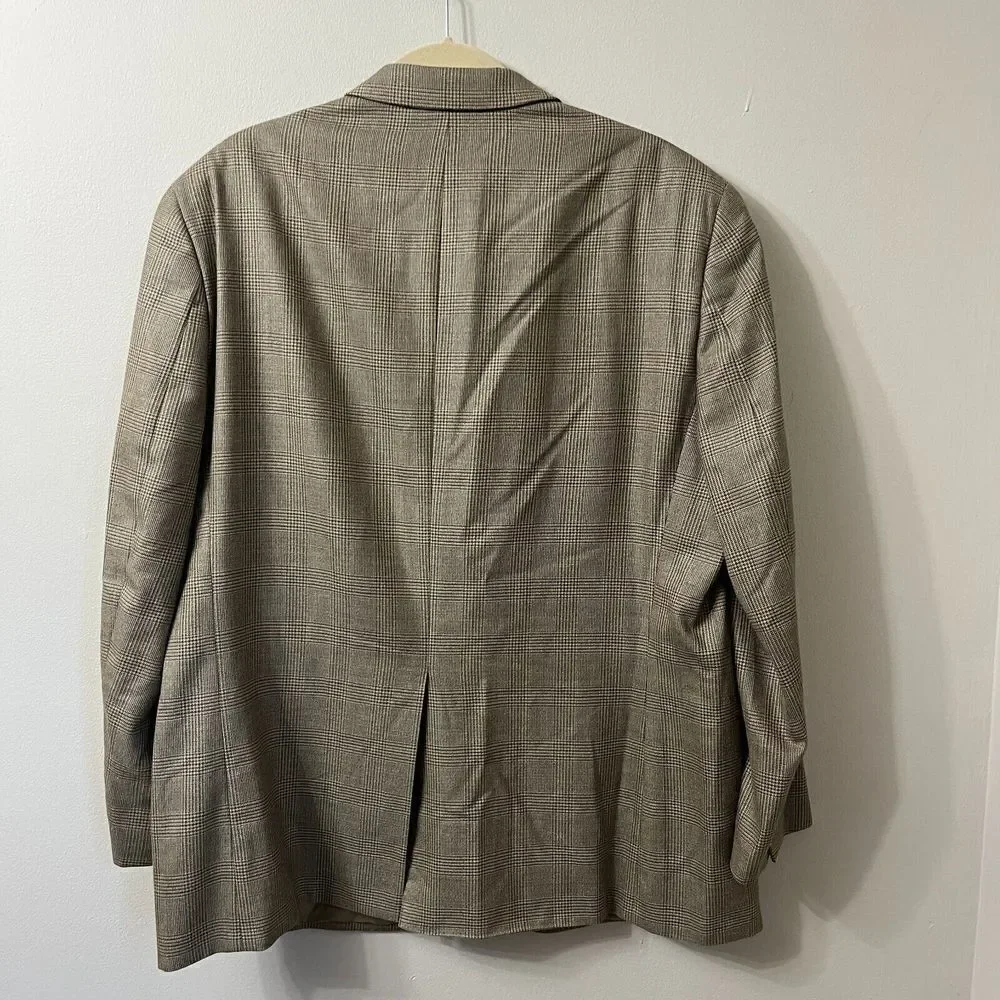 Ralph Lauren Men Brown Blazer 46R Tweed Plaid Wool Single Breast Silk Sport Coat
